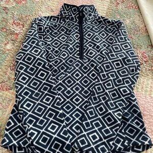Lands' End Navy Blue and White Geometric Women's Fleece Quarter Zip Top